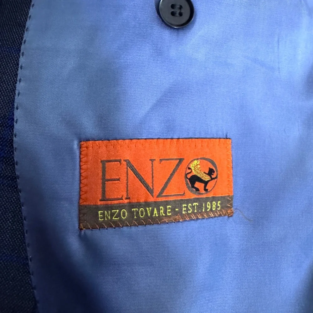 Enzo Tovare Blazer Mens 44R Blue Plaid Wool Two Button Notch Lapel Sport Coat - Picture 4 of 6